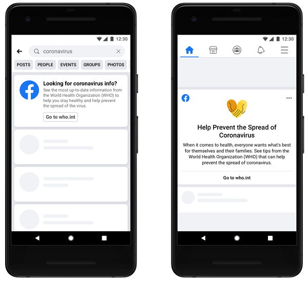 Facebook coronavirus alert