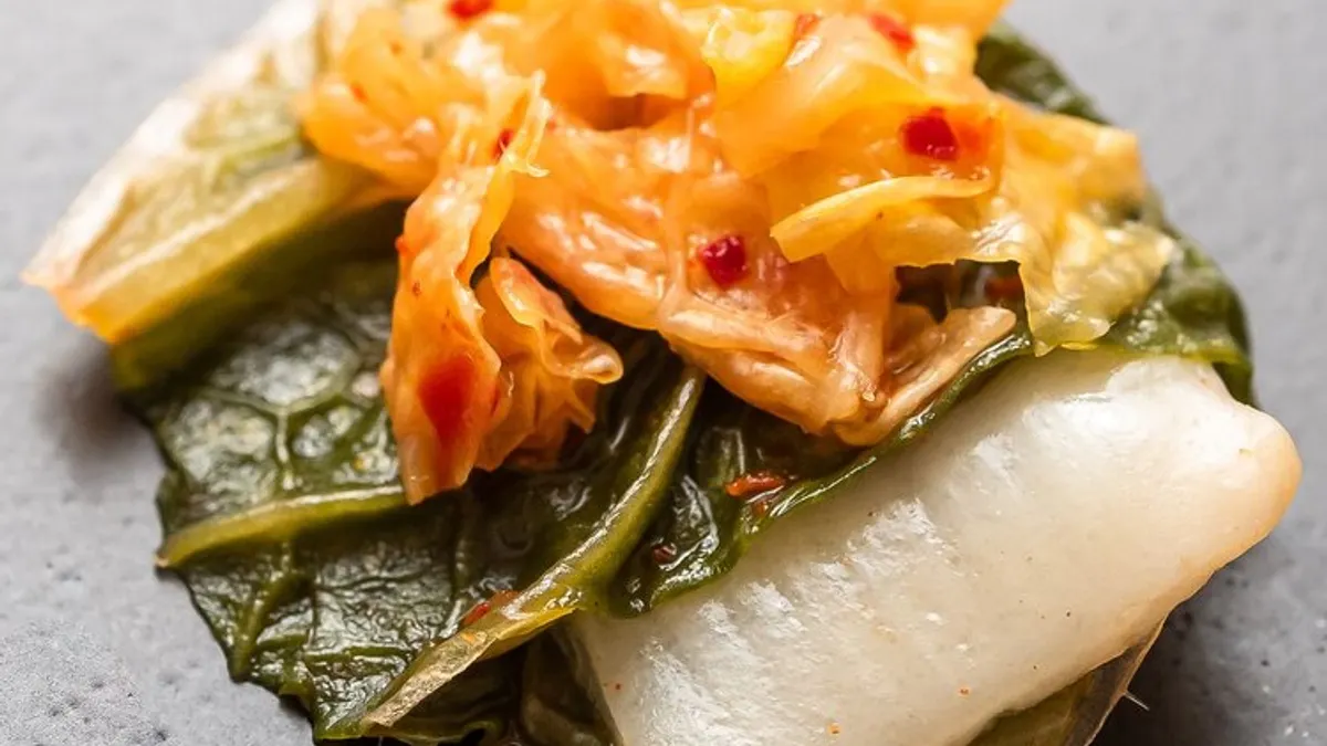 BlueNalu prepared its cell-based yellowtail with kimchi as part of a demonstration in December 2019.