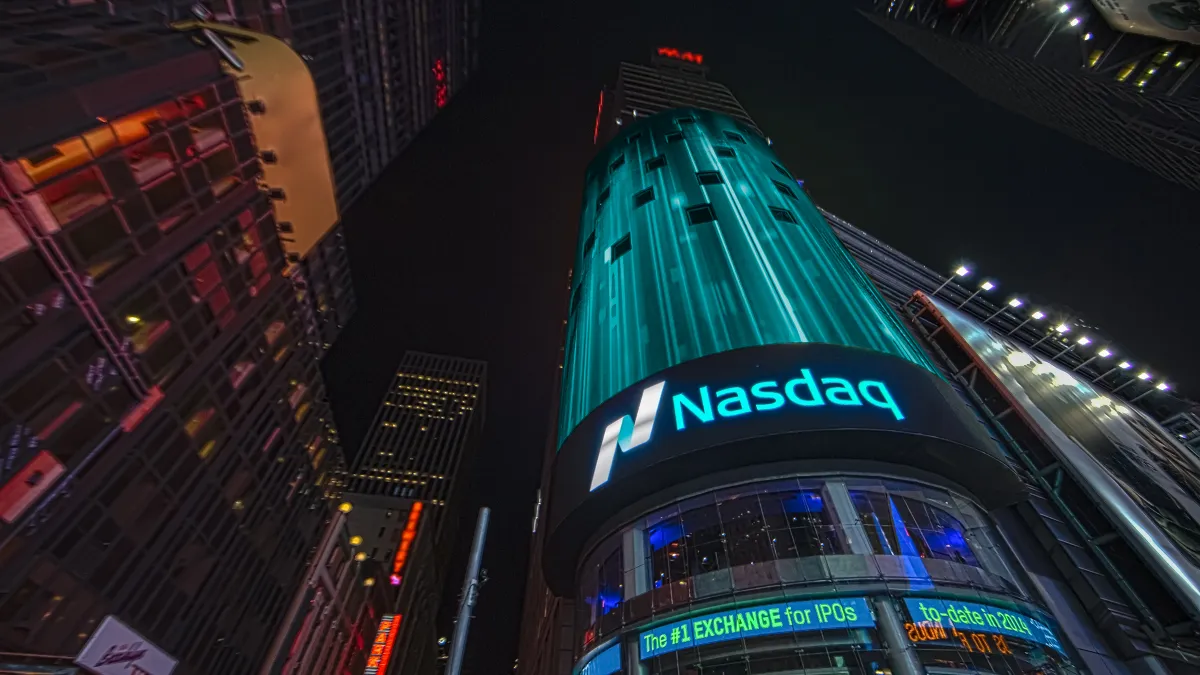 A photo of the Nasdaq stock exchange