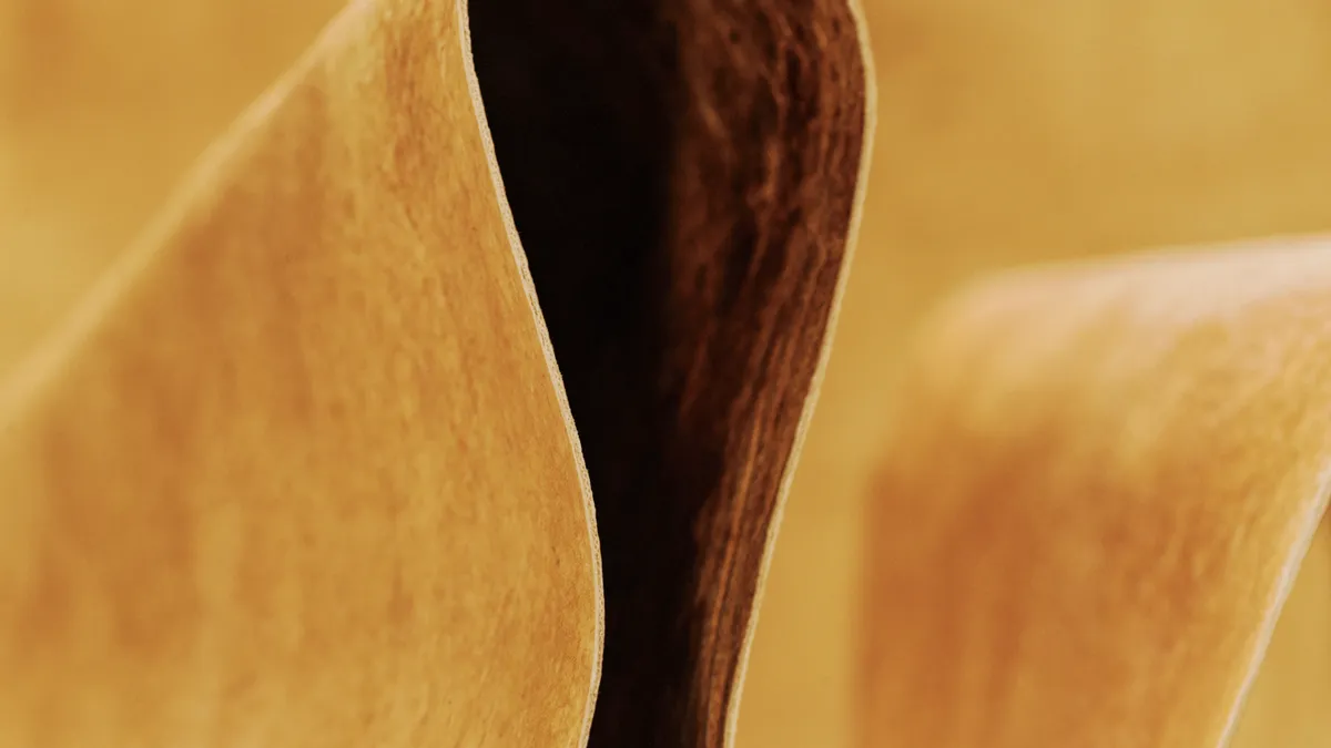 Closeup image of tan alternative leather product.