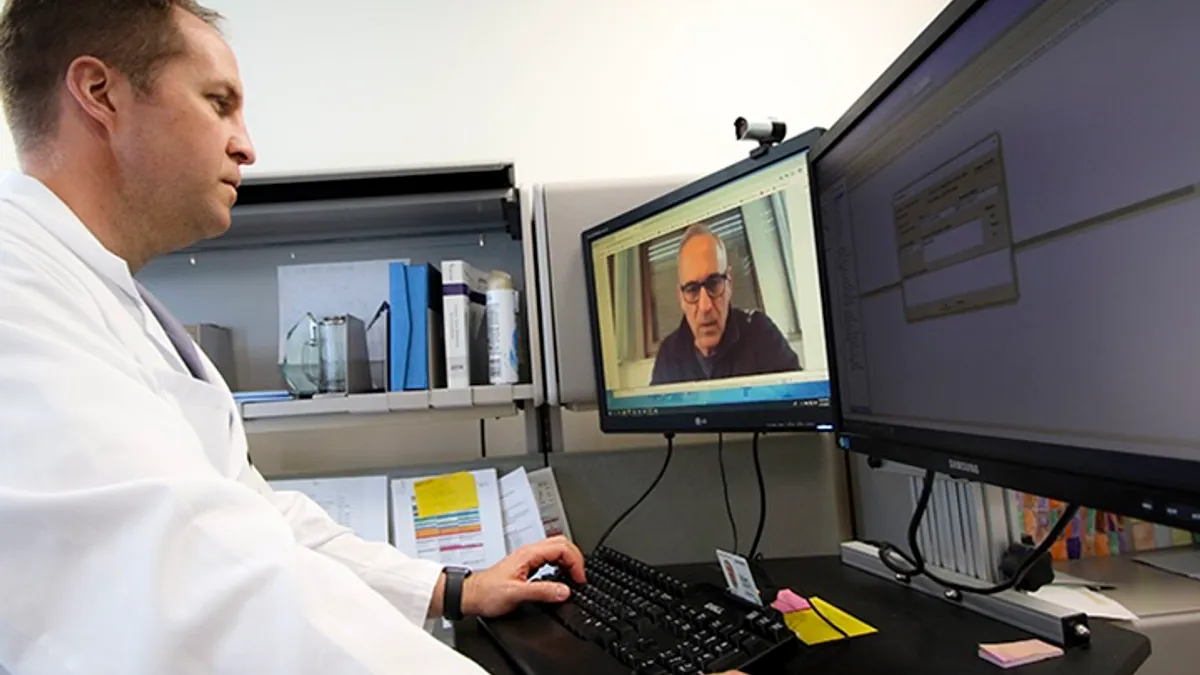 A physician holds a telehealth session with a patient via computer.