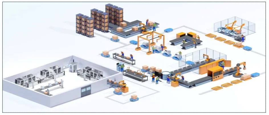 Digital image of an automated manufacturing assembly line.