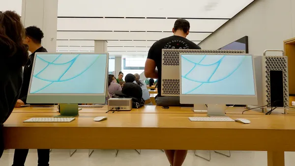 Apple desktop computers on display in an Apple store on May 4, 2023 in Miami, Florida.