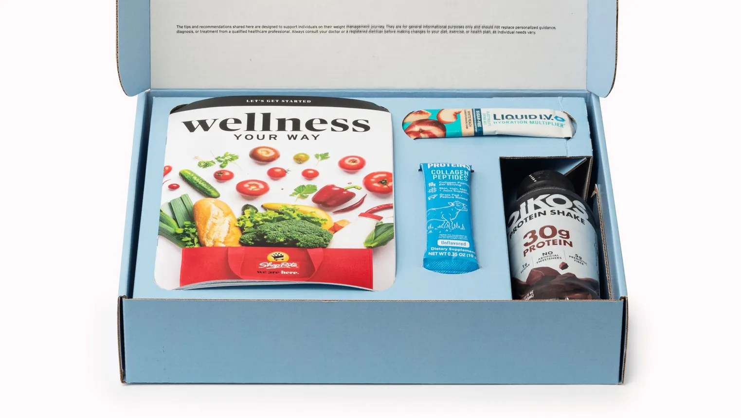 Image of ShopRite's wellness kit with nutrition guide and free samples