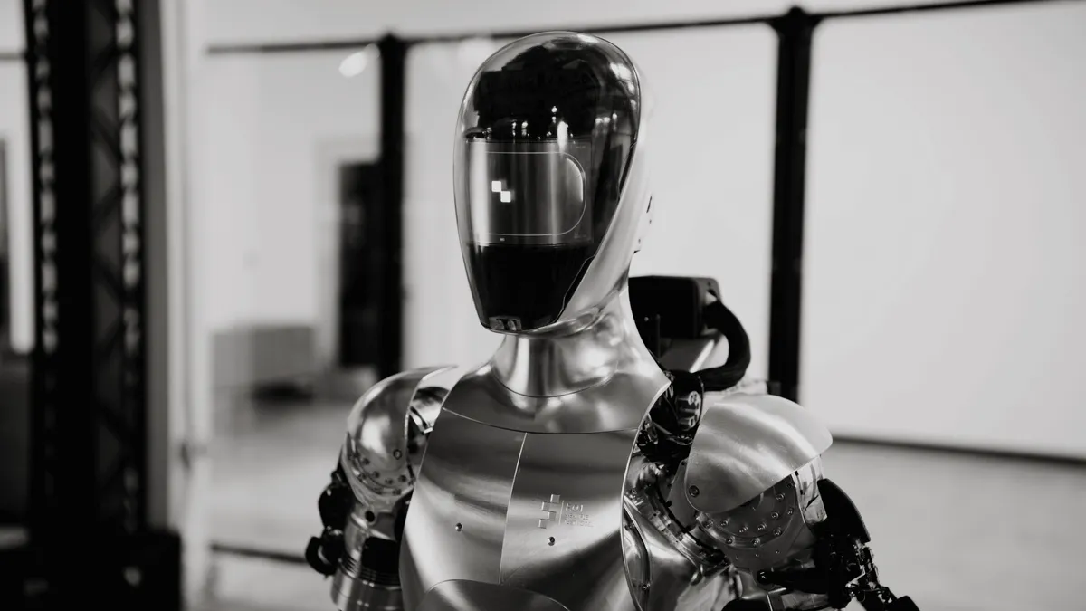 The head and upper body of Figure's humanoid robot.