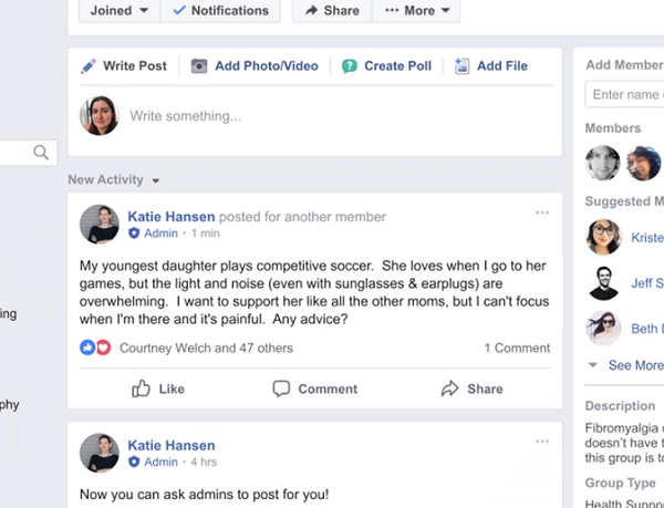 Facebook health support group