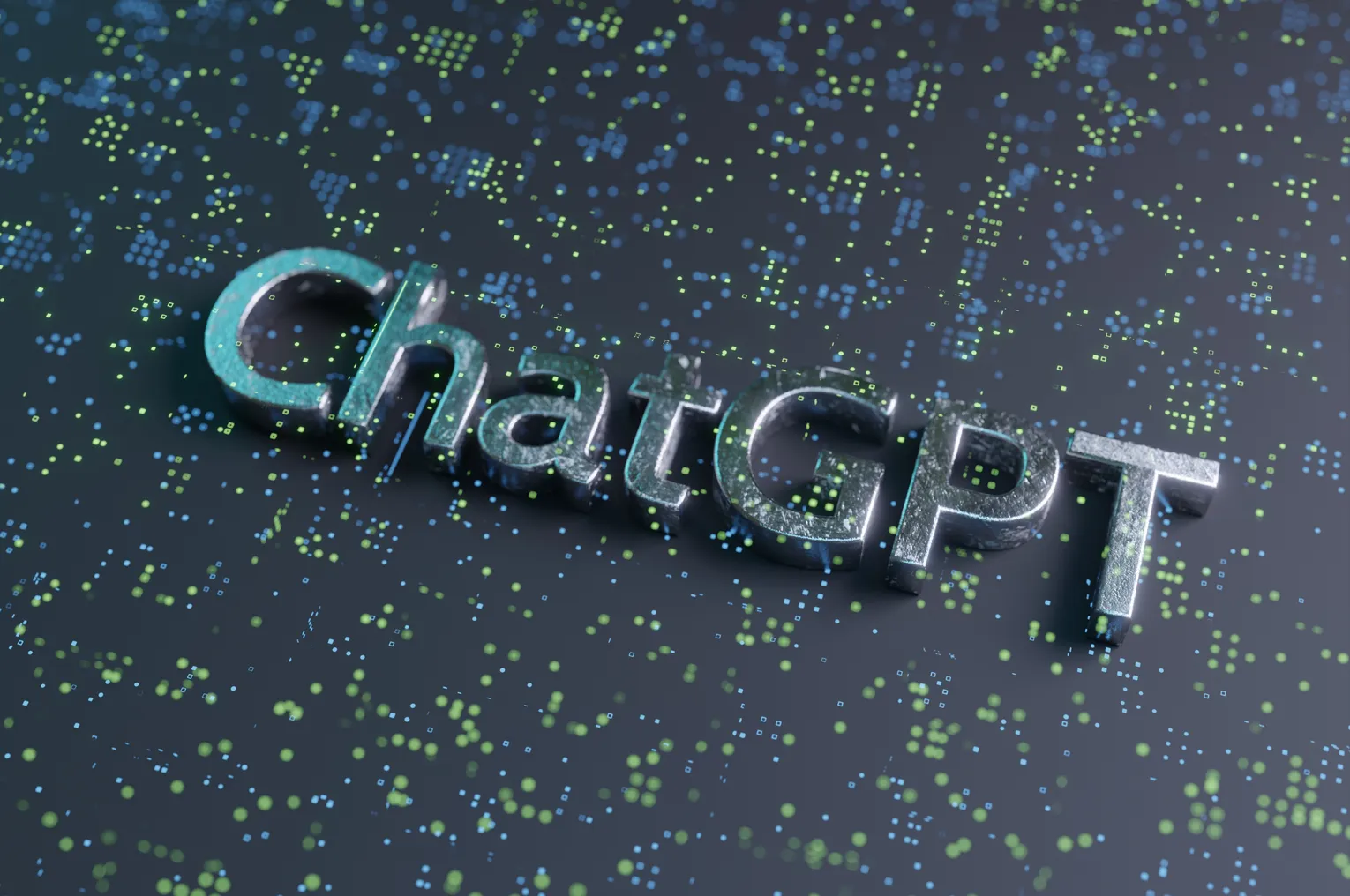 The words, "ChatGPT" appear on a multicolored background