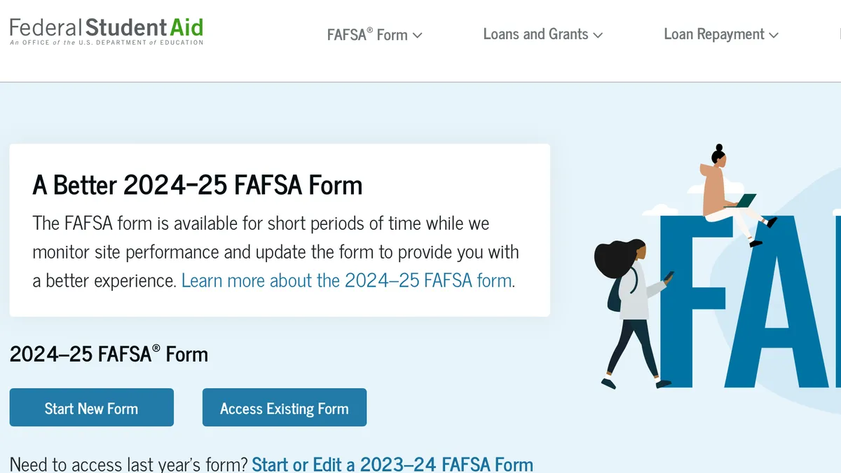 The home page of the Federal Student Aid website.