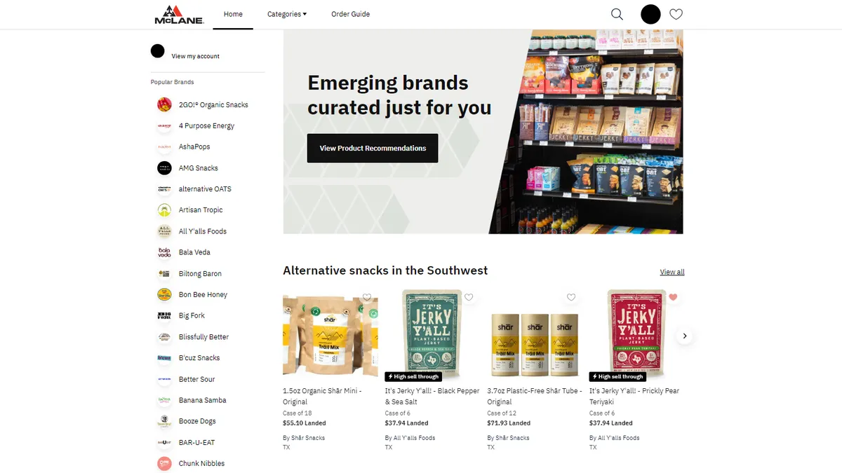 A screenshot of McLane's Emerging Brands dashboard.