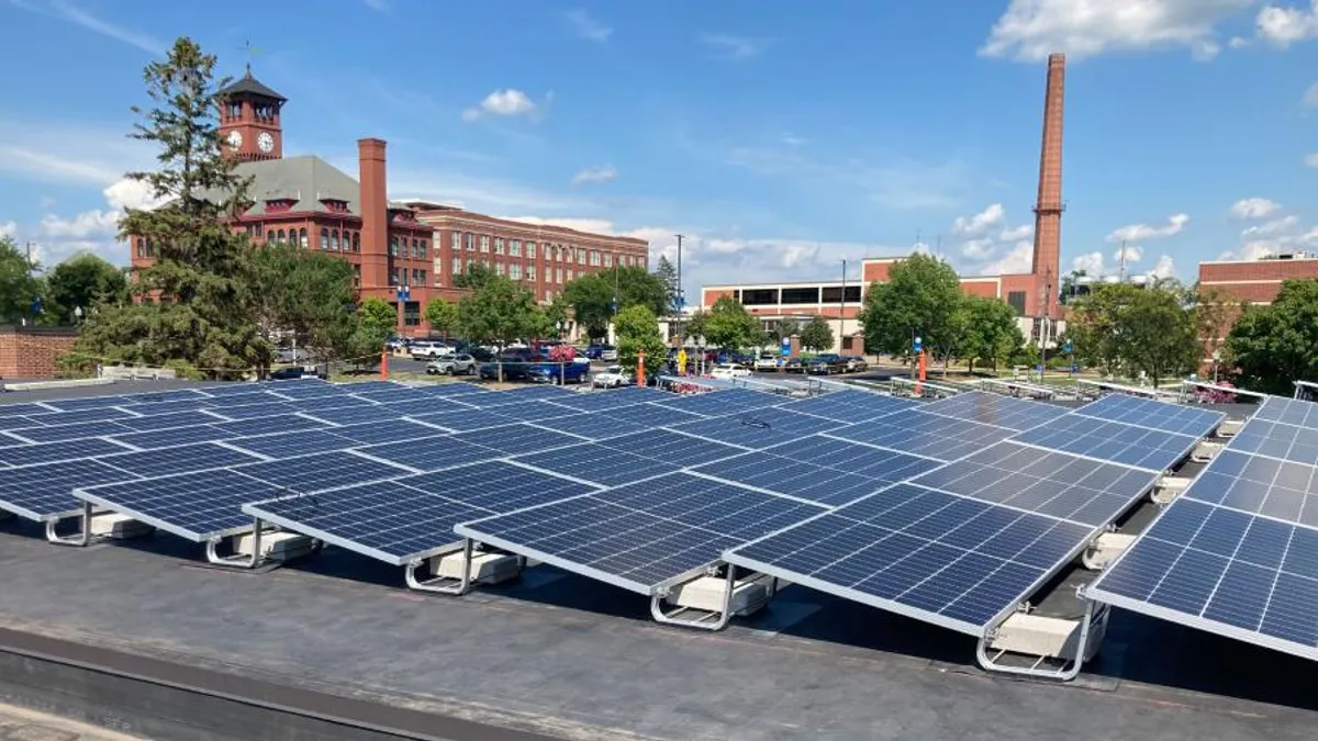 Solar panels on the University of Wisconsin-Stout's General Services Building.