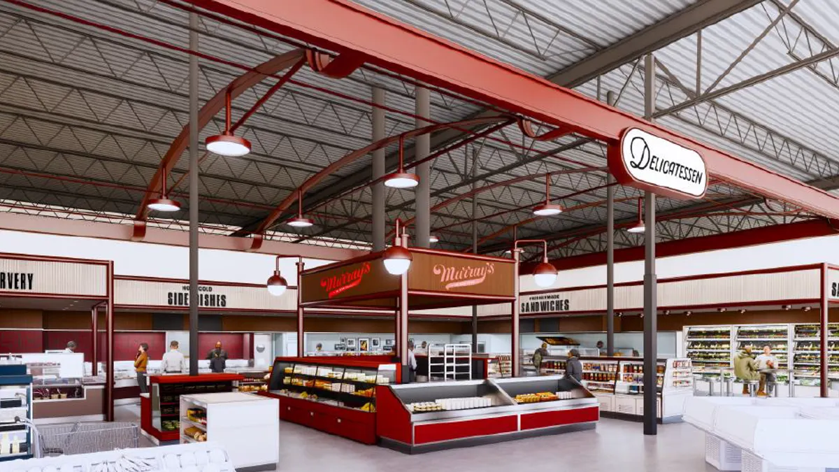 Rendering of prepared food section in a grocery store.