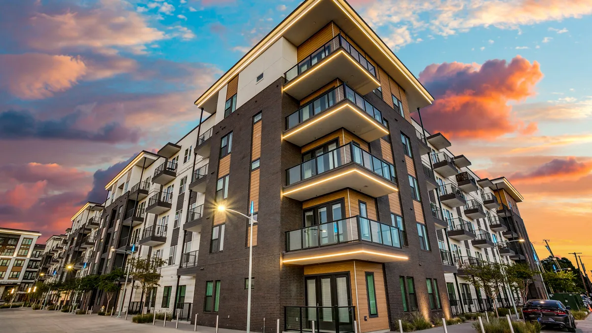 A mid-rise apartment building.