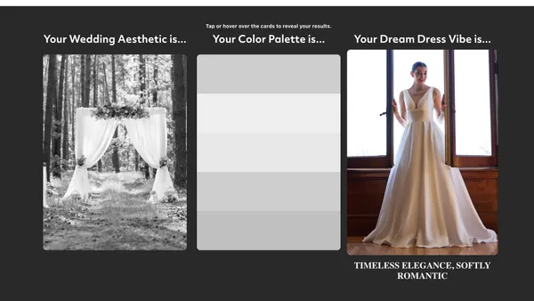A screen with a style quiz from David's Bridal. The company wants to help couples with wedding planning using AI.