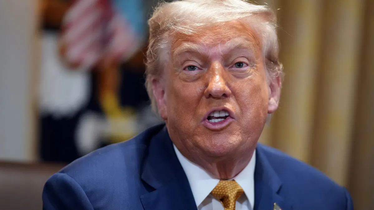 President Donald Trump speaks during a cabinet meeting at the White House on July 8, 2025, in Washington, D.C.