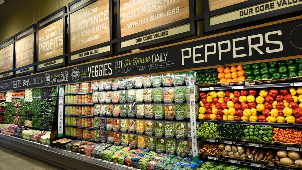 Produce case in Whole Foods store