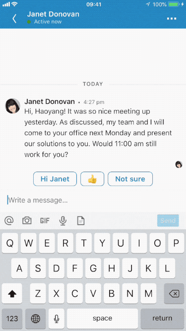 LinkedIn audio clips in messages example [GIF]