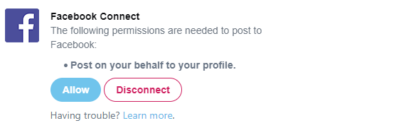 Facebook app connection screen on Twitter