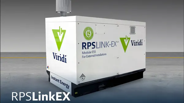 A mockup image of Viridi's RPS LINK-EX battery energy storage system.