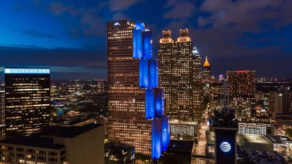 Georgia-Pacific's headquarters in downtown Atlanta is lit up at night.