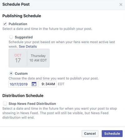 Facebook post scheduling suggestions