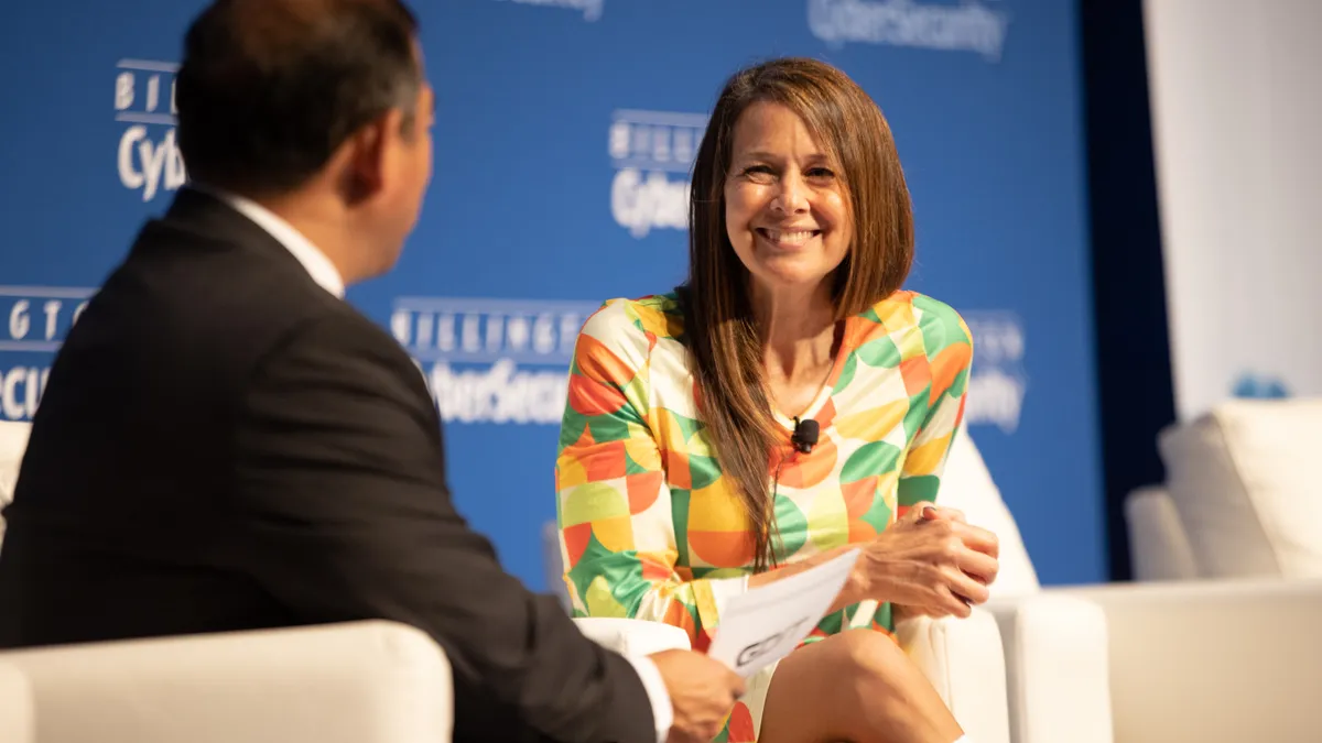 Jen Easterly speaks during a fireside chat at the Billington Cybersecurity Summit.