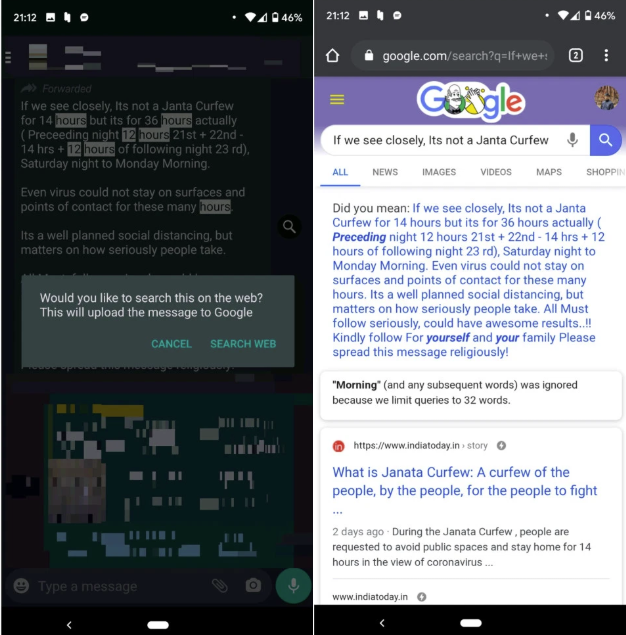 WhatsApp Google search