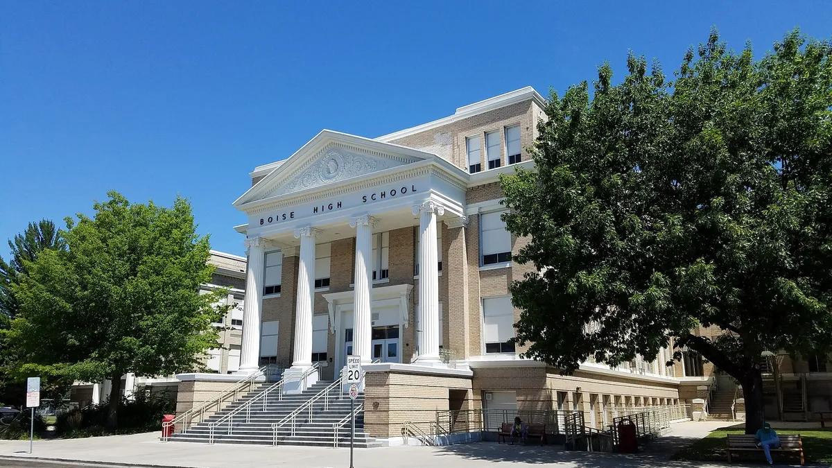 A facade of Boise High School in Boise, Idaho