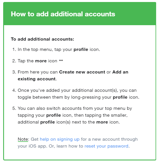 Twitter instructions on how to add another account