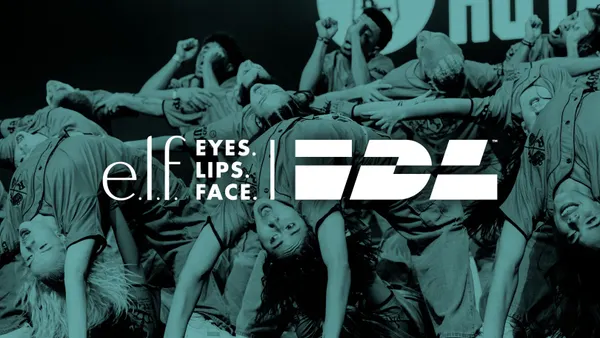 A group of dancers are pictured with a blue filter, with two logos, one for E.l.f. and one for the International Dance League in white in the center of the image.