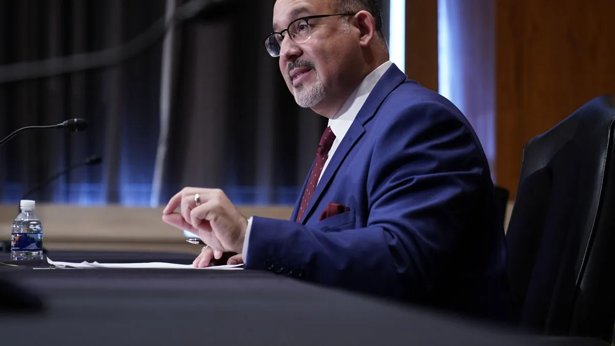 Education Secretary nominee Miguel Cardona testifies before the Senate Health, Education, Labor and Pensions committee during his confirmation hearing on Capitol Hill