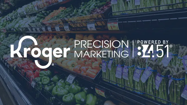 Kroger's retail media network logo against a food background.