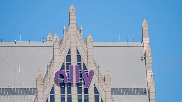 An Ally logo is displayed above a gothic-style building facade.