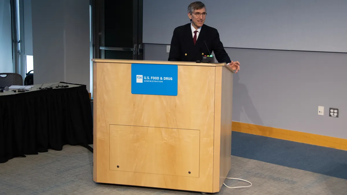 A photo of FDA CBER Director Peter Marks delivering remarks at a public workshop on March 3, 2020.