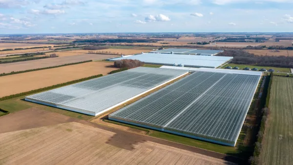 A large greenhouse facility is seen