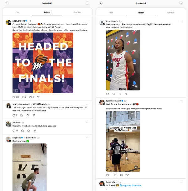 Threads search comparison