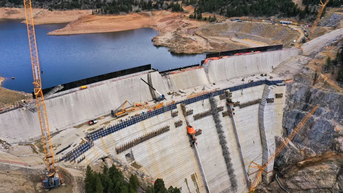 Aerial view of the Gross Reservoir Dam in Denver, Colorado.