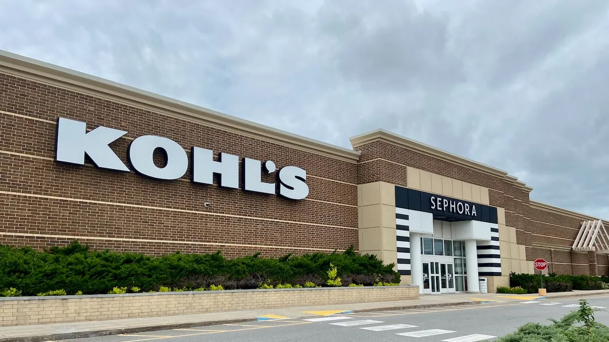 Gray clouds over a Kohl's store, with an entrance to Sephora.