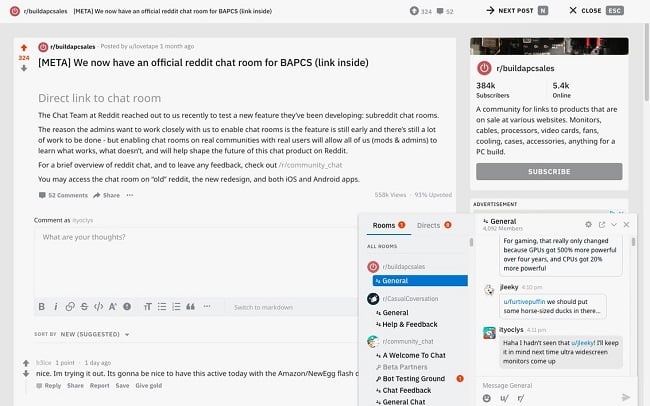 Reddit chat room example