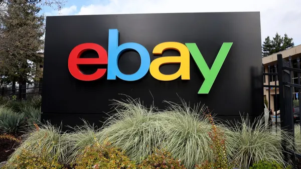 A sign is posted in front of eBay headquarters.