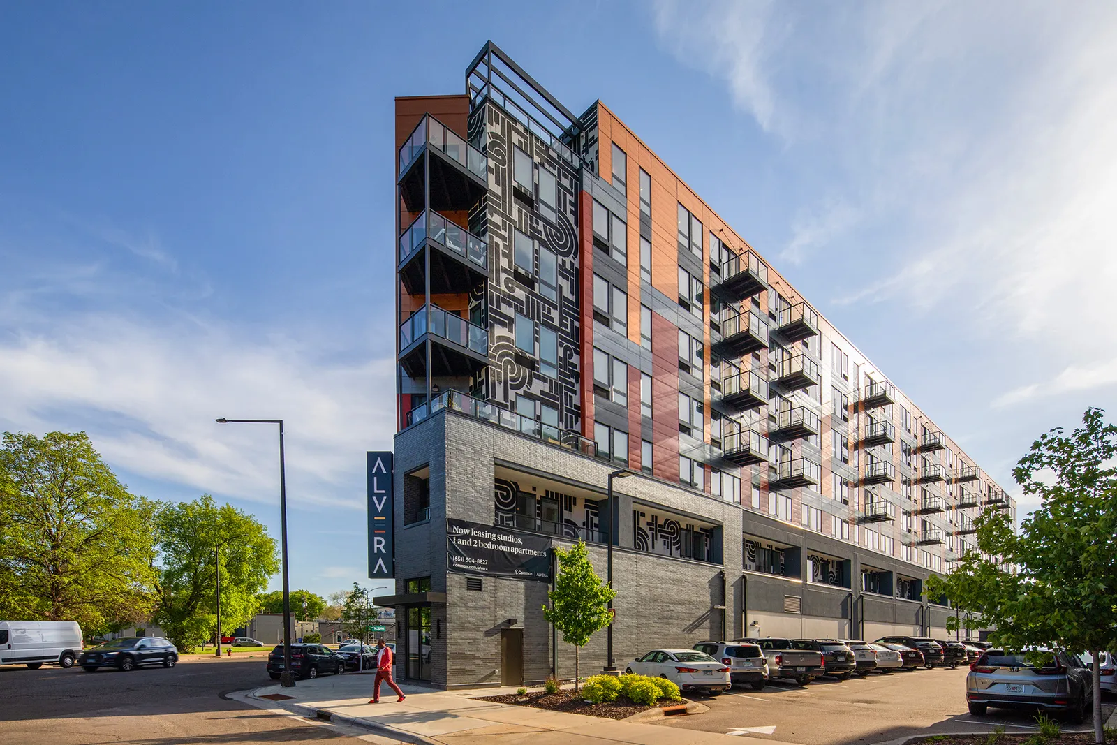 A mid-rise apartment building.