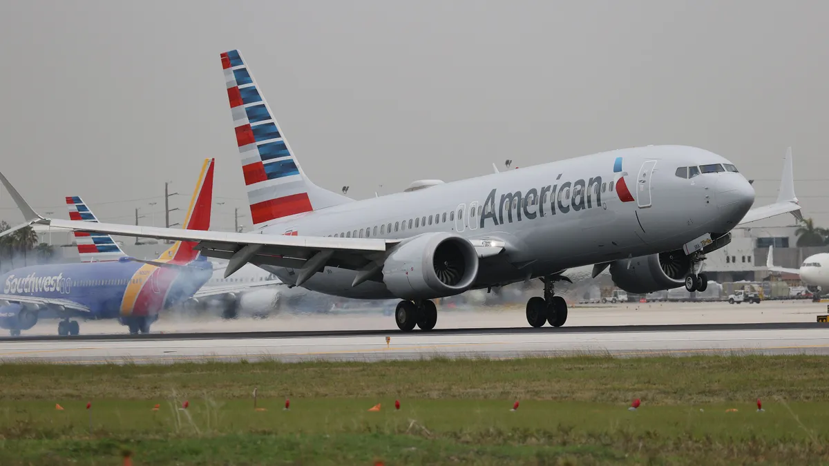 An American Airlines plane lands