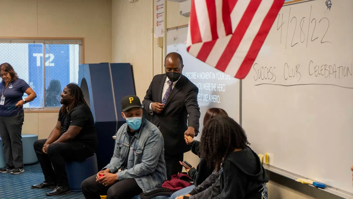 California State Superintendent Tony Thurmond visits a school