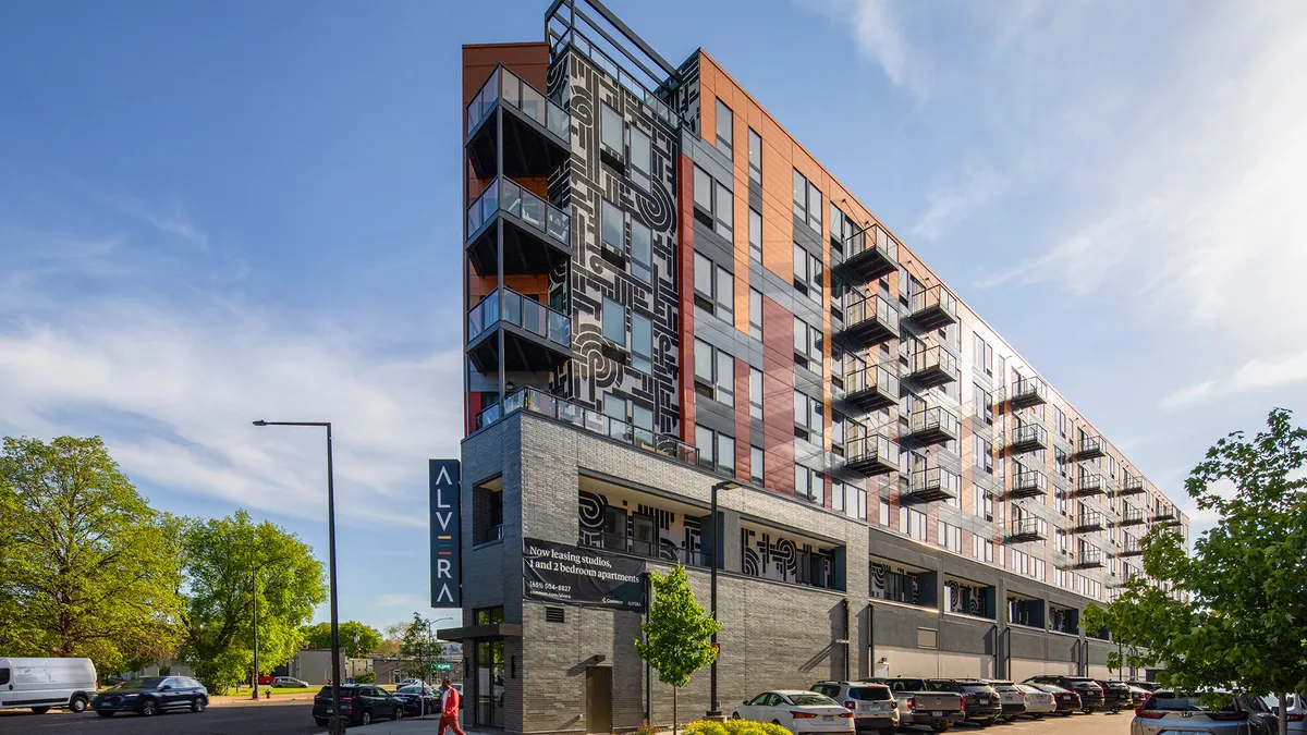 A mid-rise apartment building.