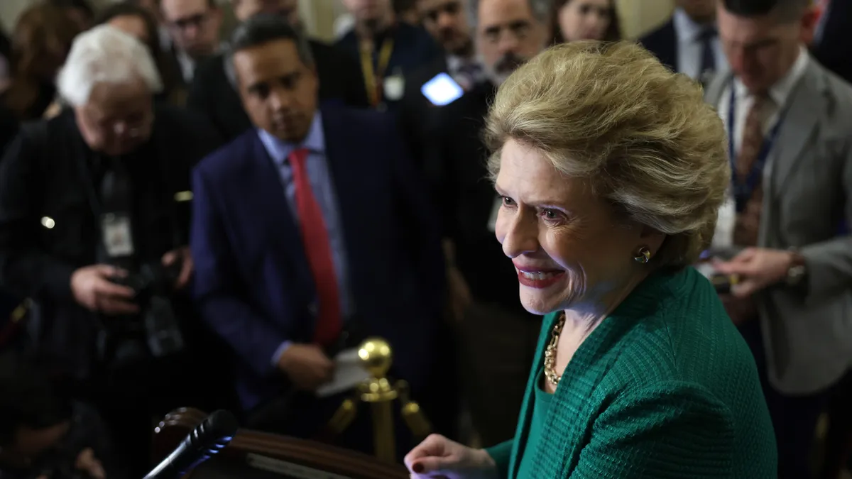 Sen. Debbie Stabenow is seen speaking to media