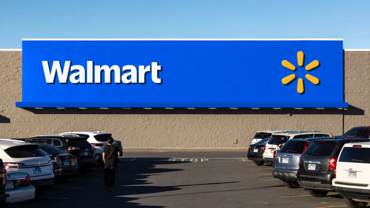 A Walmart storefront showcases its refreshed brand identity, with a new typeface and the spark logo set apart as a standalone asset.