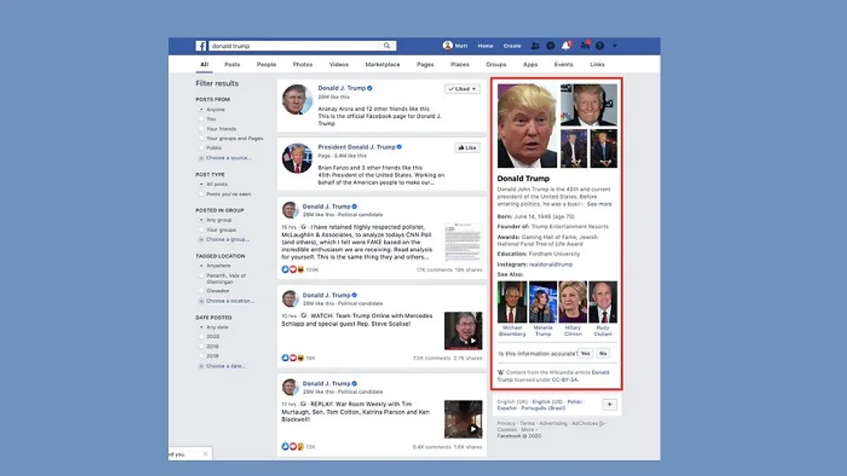 Wikipedia links in Facebook search
