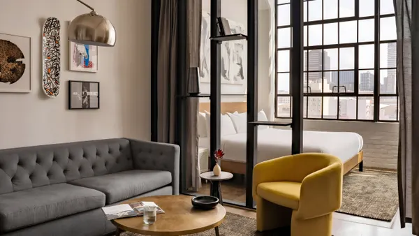 The interior of a hotel room at The Heid Lofts in Philadelphia.