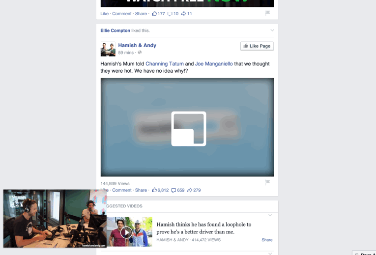 Facebook video 'floating' screen