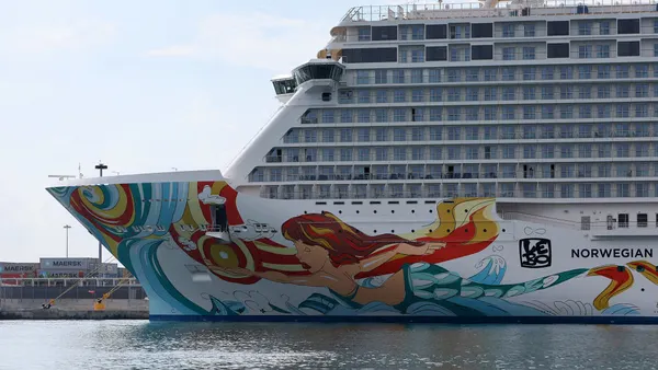 A large cruise ship in a port