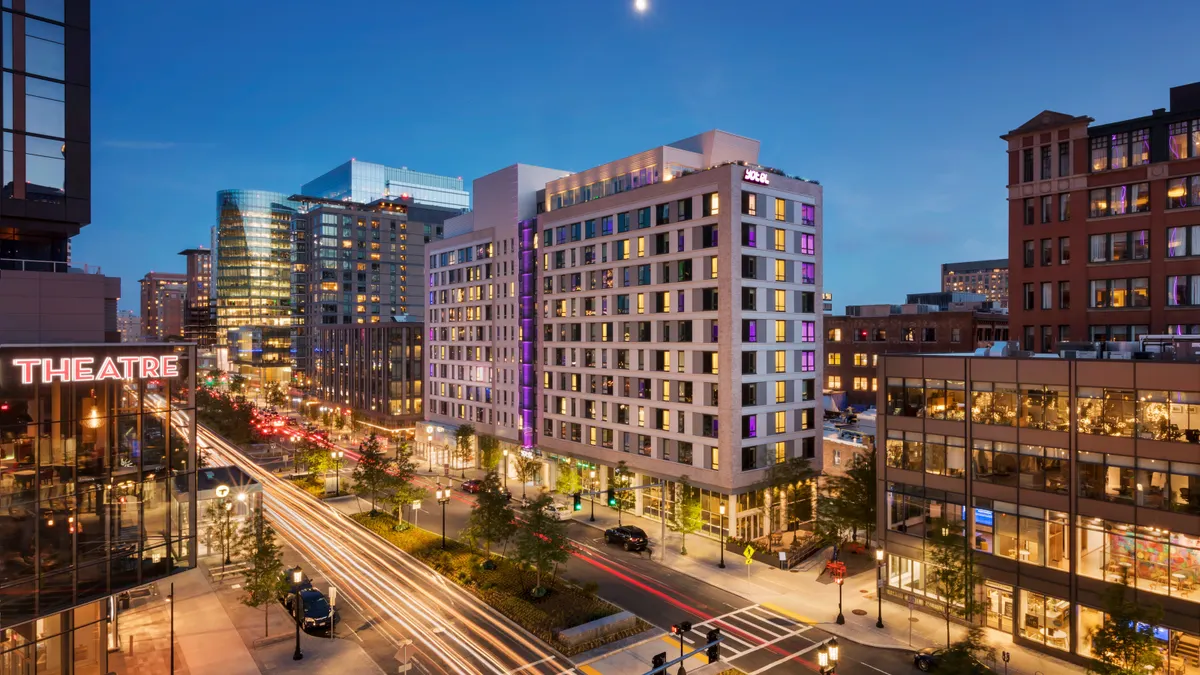 Hotel along a busy, urban street